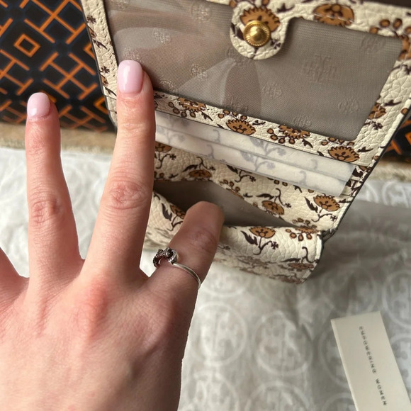 Tory Burch Blake Color Block Mini Wallet Orange Citrine Curly Ditsy Logo - Picture 8 of 10